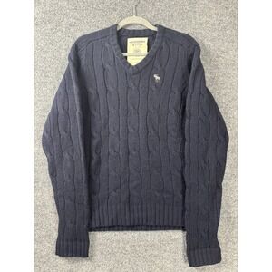 Abercrombie Fitch Sweater Men Size XL Blue Navy Wool Y2K Preppy Cabel Knit